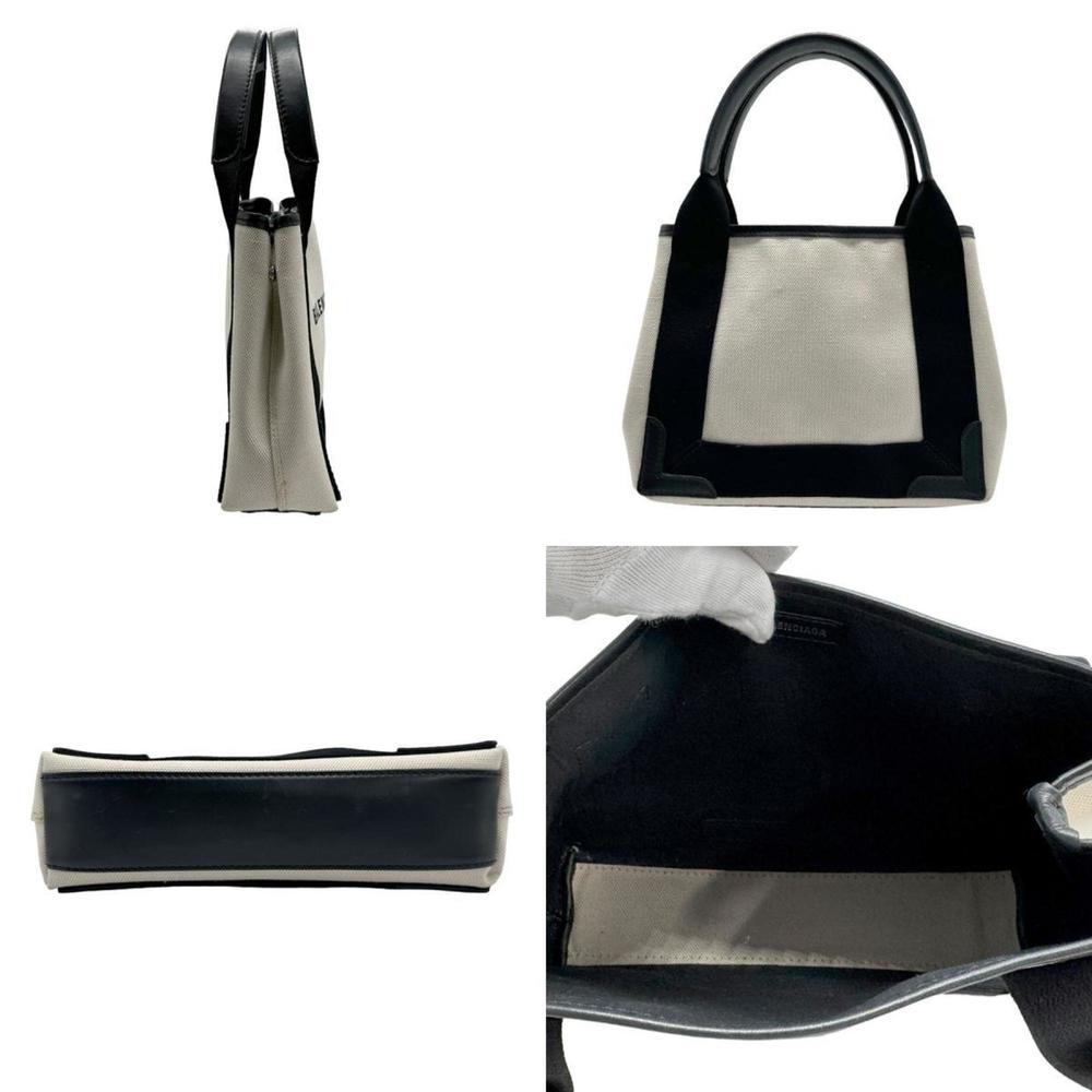 BALENCIAGA Handbag Navy Cabas XS Canvas Leather Black x Ivory Women's 390346 ... - Picture 2 of 5